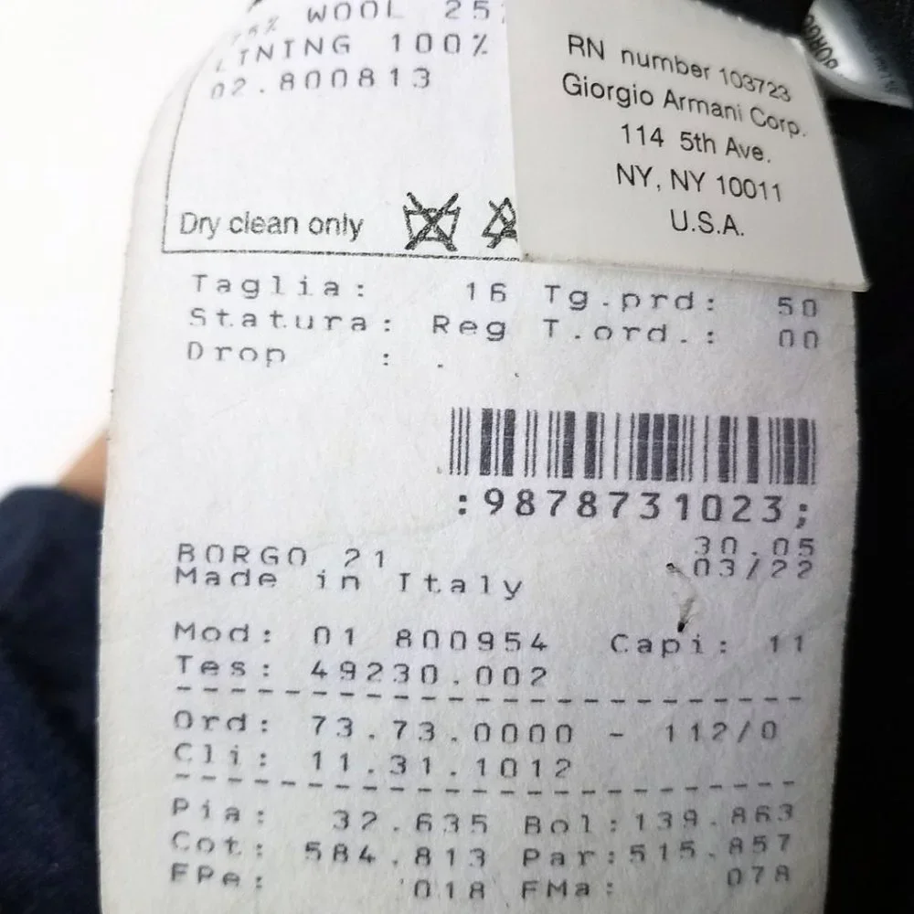 Giorgio Armani Size 14 Navy Blue Pin Lama Wool Blend Blazer Suit Coat Jacket - Picture 14 of 16